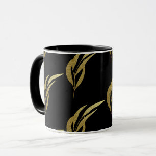 Mug Café Motif à feuilles noires et or