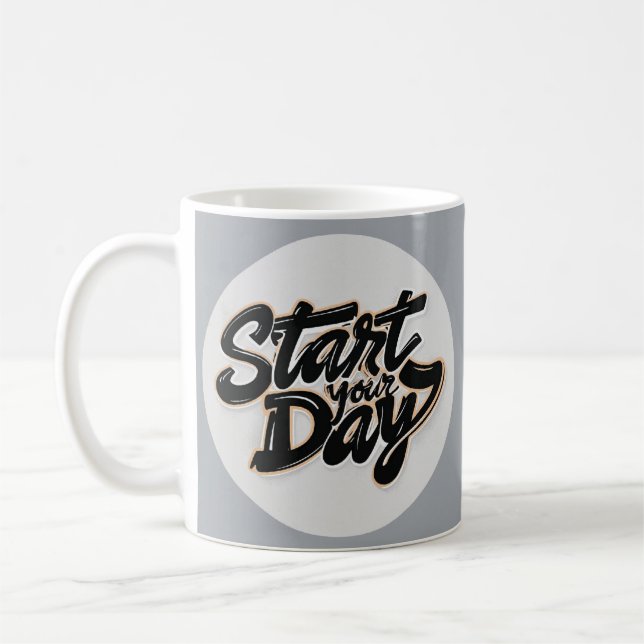 Mug café motivationnel - COMMENCEZ VOTRE JOURNÉE (Gauche)