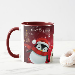 MUG CAFÉ PERSONNALISÉ PENGUIN & OURS MERRY CHRISTMAS