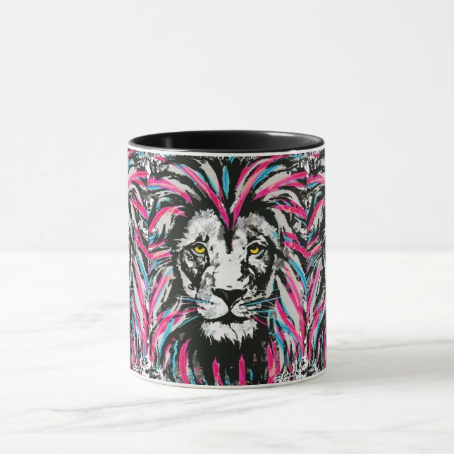 Mug café tête de lion | Coupe de café Lion Rose Bl (Centre)
