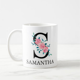 Mug Cafetière à lettre unique personnalisée en aquarel