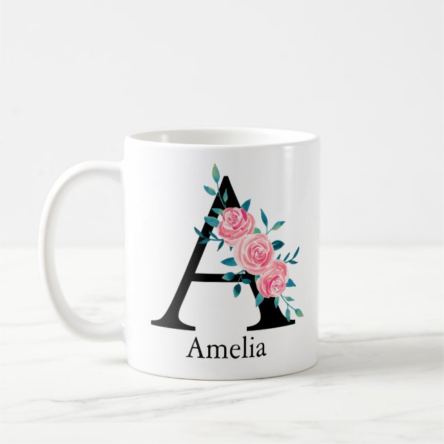 Mug Cafetière Monogramme personnalisé à lettre unique  (Gauche)