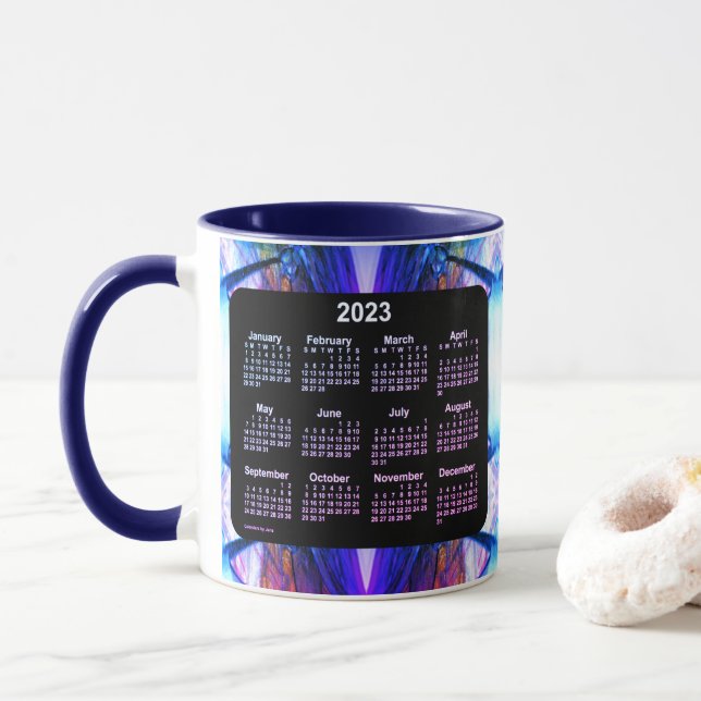 Mug Calendrier 2023 Artistique Miami Blue Neon par Jan (Avec donut)