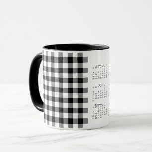 Mug Calendrier 2026 Noir Blanc En vichy Plaid Modèle