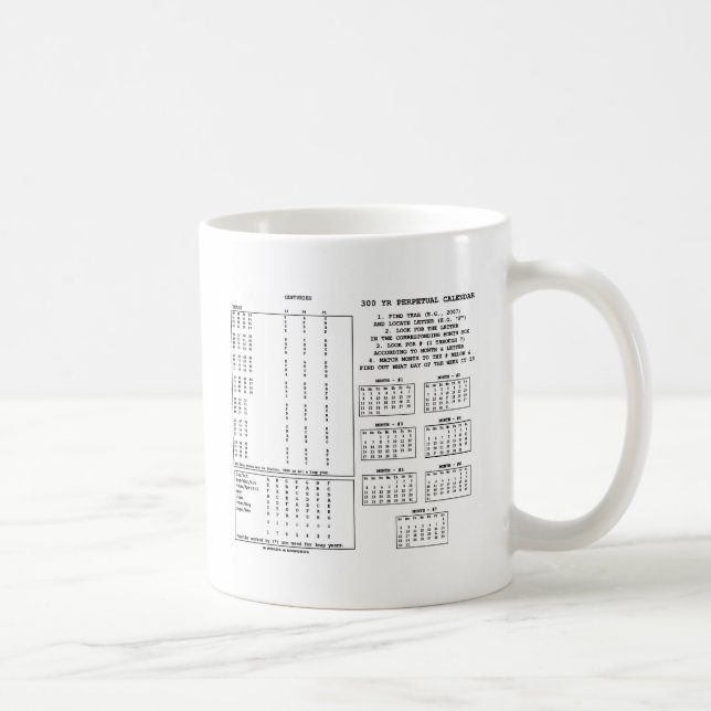Mug Calendrier Perpétuel De 300 Ans (Jour De La Semain (Droite)