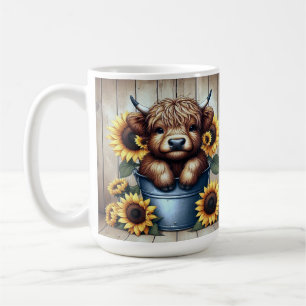 Mug Calf de vache Highland dans le seau métallique ave