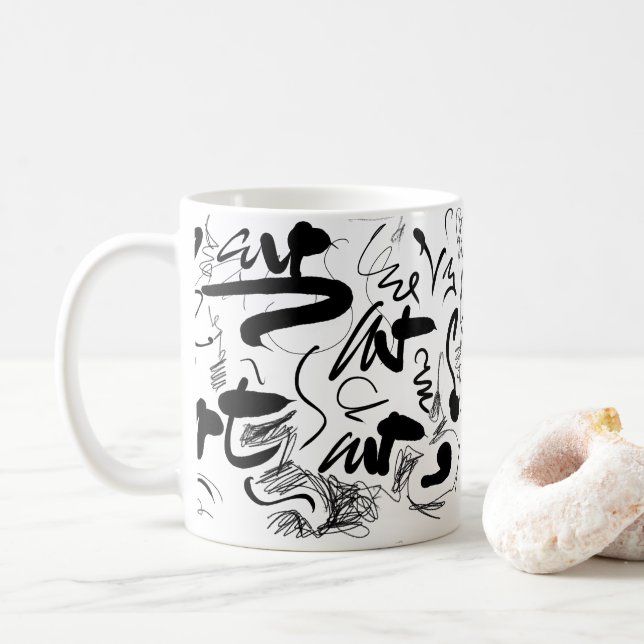 Mug Calligraphie de doodle d'art personnalisé (Avec donut)