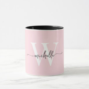 Mug Calligraphie de nom de monogramme de blush moderne