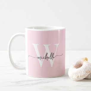 Mug Calligraphie de nom de monogramme rose chic