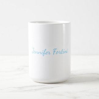 Mug Calligraphie Élégant Bleu & Blanc Simple