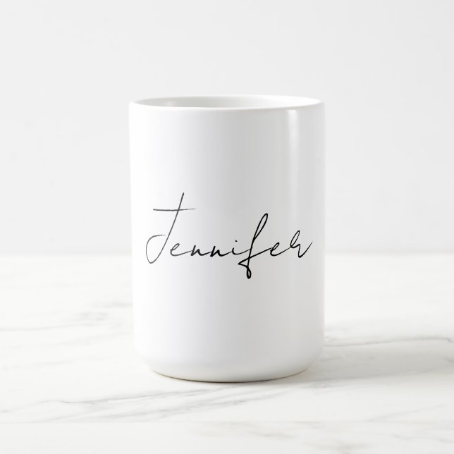 Mug Calligraphie Elégant Noir Blanc Plaine Nom simple (Centre)