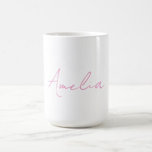Mug Calligraphie Élégant rose blanc Nom personnalisé