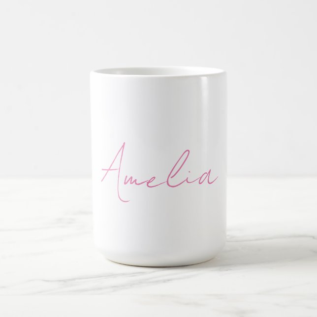 Mug Calligraphie Élégant rose blanc Nom personnalisé (Centre)
