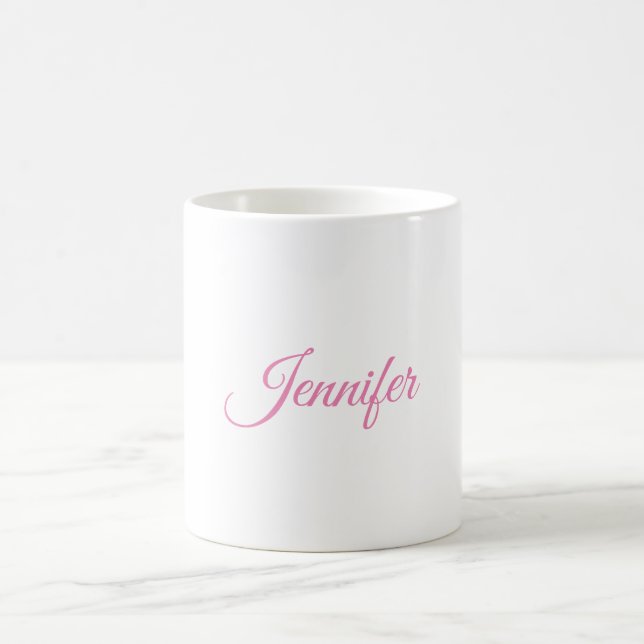 Mug Calligraphie Élégant rose blanc Nom personnalisé (Centre)