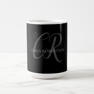 Mug Calligraphie Monogramme Nom Black Grey Cadeau pers