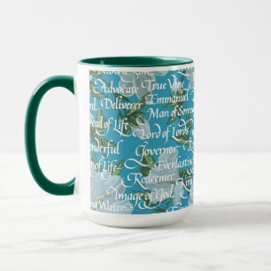 Mug Calligraphie Noms du Christ Bleu clair
