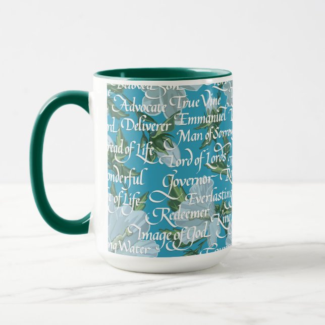 Mug Calligraphie Noms du Christ || Bleu clair (Gauche)