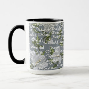 Mug Calligraphie Noms du Christ Gris et noir