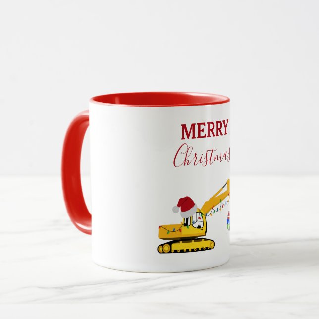Mug Camion de construction de l'excavatrice de Noël (Devant gauche)