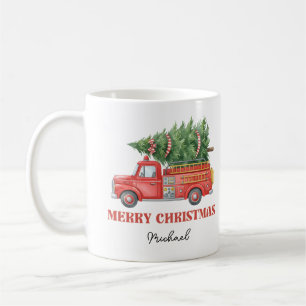 Mug Camion de pompiers Noël aquarelle