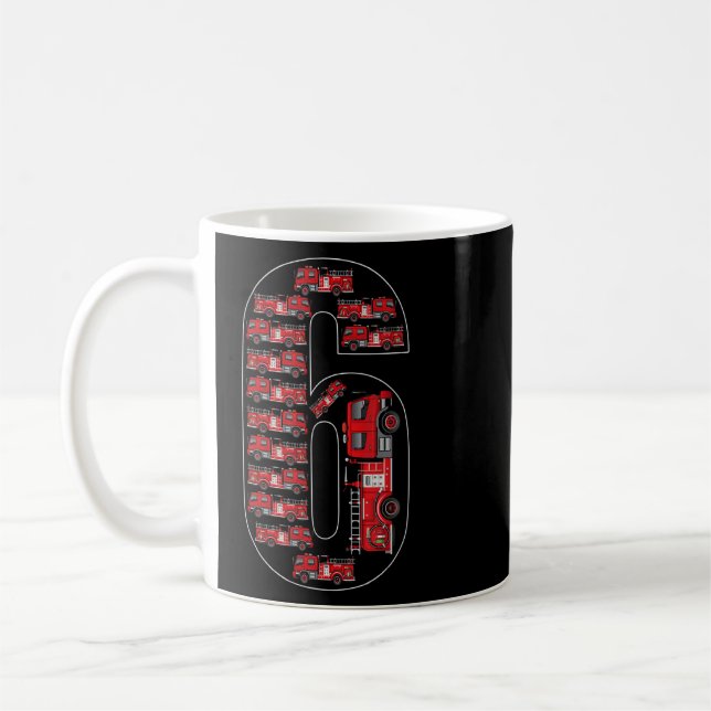 Mug Camion d'incendie 6e anniversaire garçon 6 ans pom (Gauche)