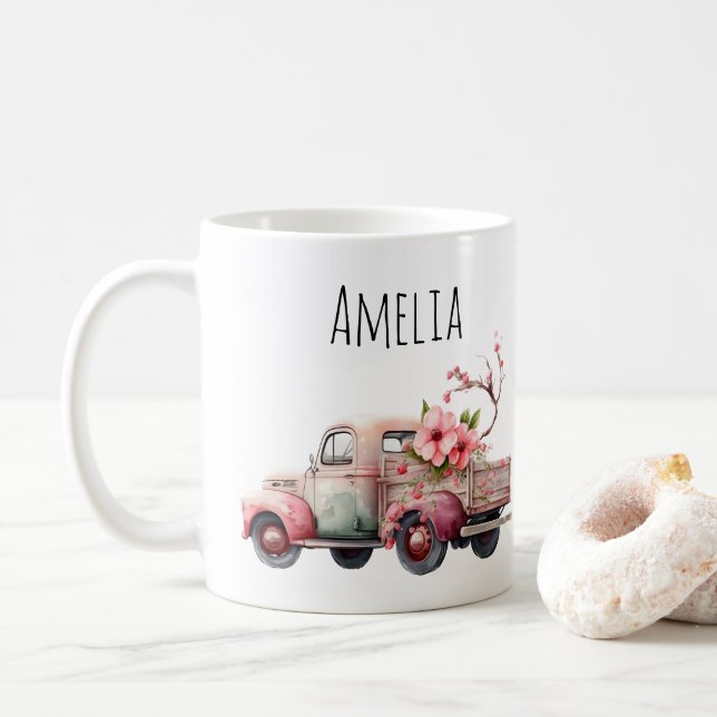 Mug Camion Vintage rose (Avec donut)