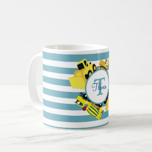 Mug Camions de construction Monogramme Bandes Bleues