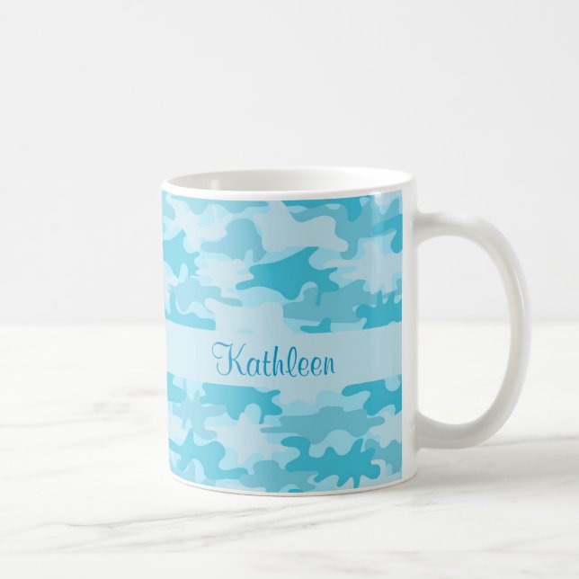 Mug Camouflage bleu turquoise Nom Personnalisé (Droite)