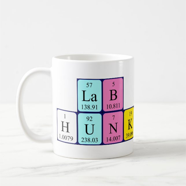 Mug Camouflage de nom de table périodique Lab Hunk (Gauche)
