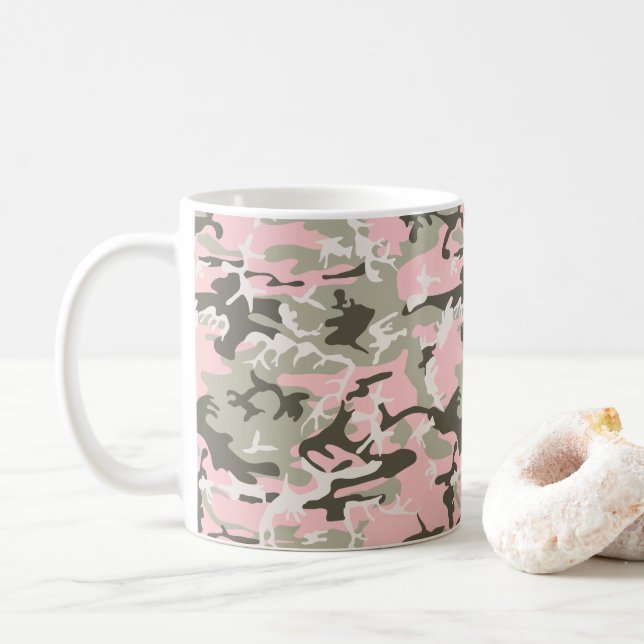 Mug Camouflage rose et vert, Militaire, Armée (Avec donut)