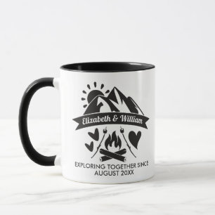 Mug Camping couple explorant ensemble montagne bonfire