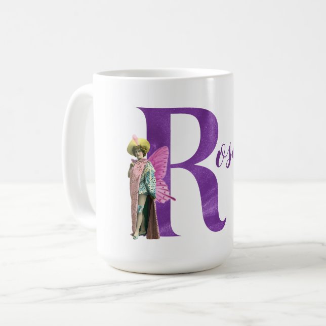 Mug Camping violet Shimmer Illustré Lettre R (Devant gauche)
