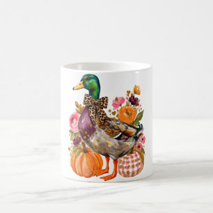 Mug Canard colvert préppy d'automne à nœud léopard et 