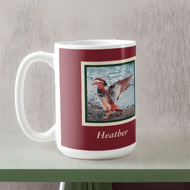 Mug Canard mandarin sur rouille et vert avec nom (Créateur téléchargé)