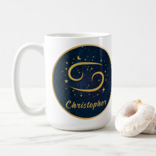 Mug Cancer personnalisé zodiaque or symbole or bleu or