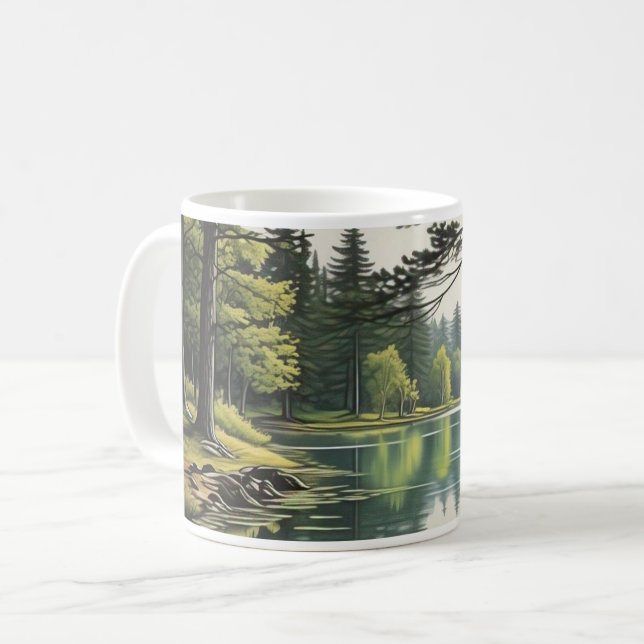 Mug Caneca com ilustração de lago e floresta (Devant gauche)