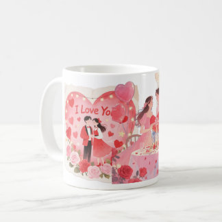Mug Caneca Romântica I Love You – Casal e Rosas
