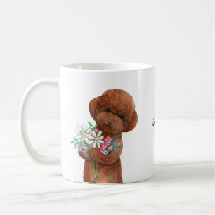 Mug Caniche rouge mignon Doodle Puppy Flower Nom perso