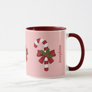 Mug Canne de Noël rouge et blanche avec nom personnali