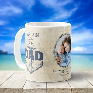 Mug Capitaine Papa Ancre nautique Photo Fête des pères