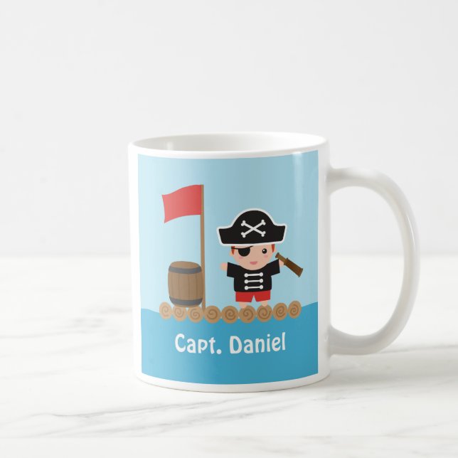 Mug Capitaine Pirate mignonne, Ocean Raft, Nom de garç (Droite)