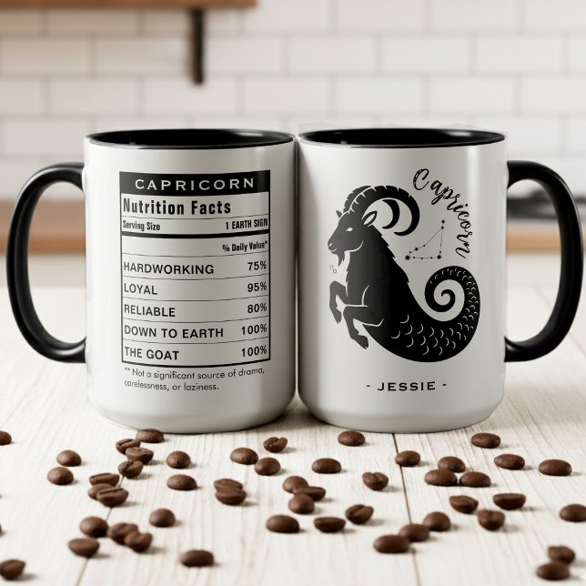 Mug Capricorn Zodiac Sign Astrology Nutrition Facts (Capricorn Zodiac Earth Sign Astrology Nutrition Facts Label Accent Mug)