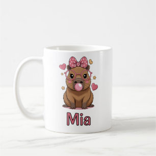 Mug Capybara Mignon avec Lunettes et Bubble Gum