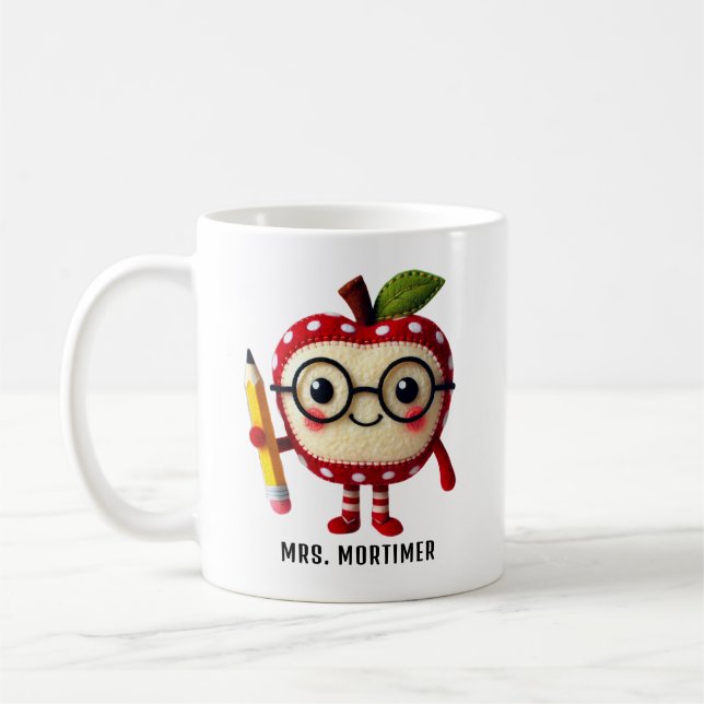 Mug Caractère de pomme rouge mignon avec un crayon Nom (Gauche)
