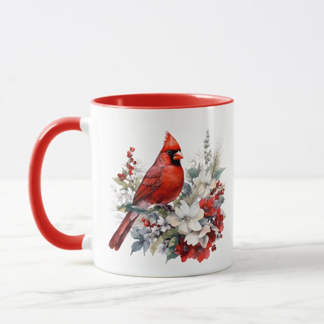 Mug Cardinal d'aquarelle de Noël personnalisé (Gauche)