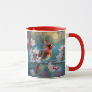 Mug Cardinal masculin en fleurs de cerisiers au clair