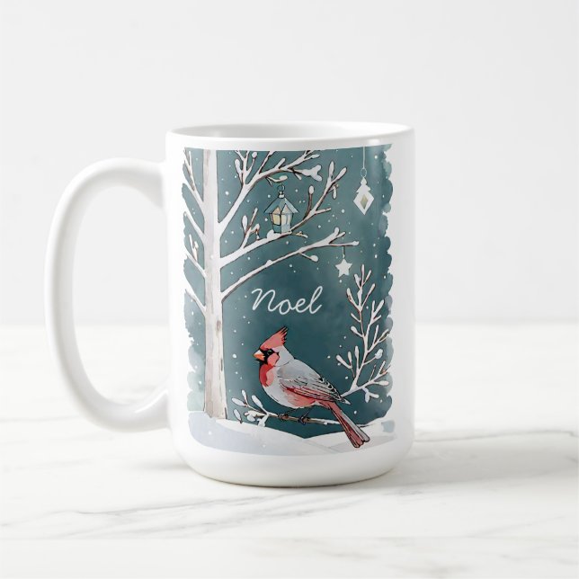 Mug Cardinal moderne paysage d'hiver Nom de Noël (Gauche)