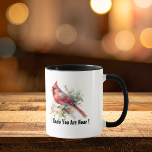 Mug Cardinal rouge à l'aquarelle '' Êtes Proche'' pers