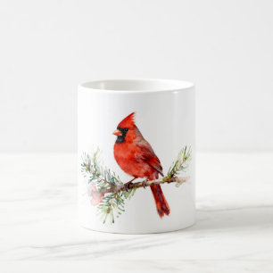 Mug Cardinal sur une branche de sapin