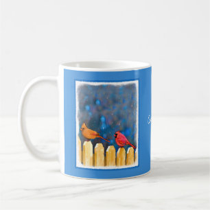 Mug Cardinals on the Fence Painting - Art original